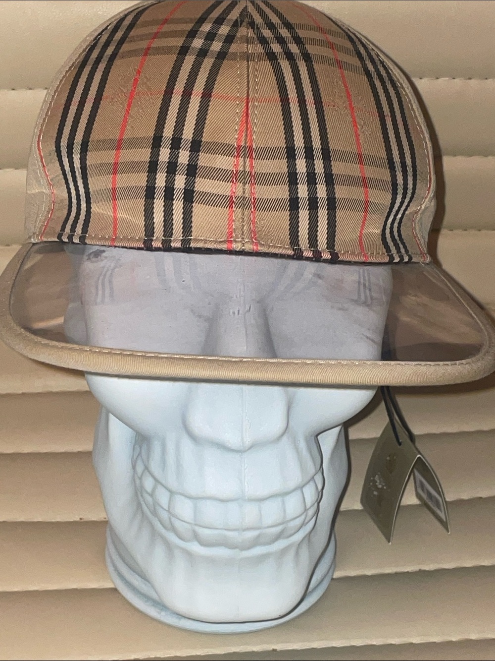 Burberry Tan Plaid Clear  Panel Baseball Cap - Picture 9 of 11
